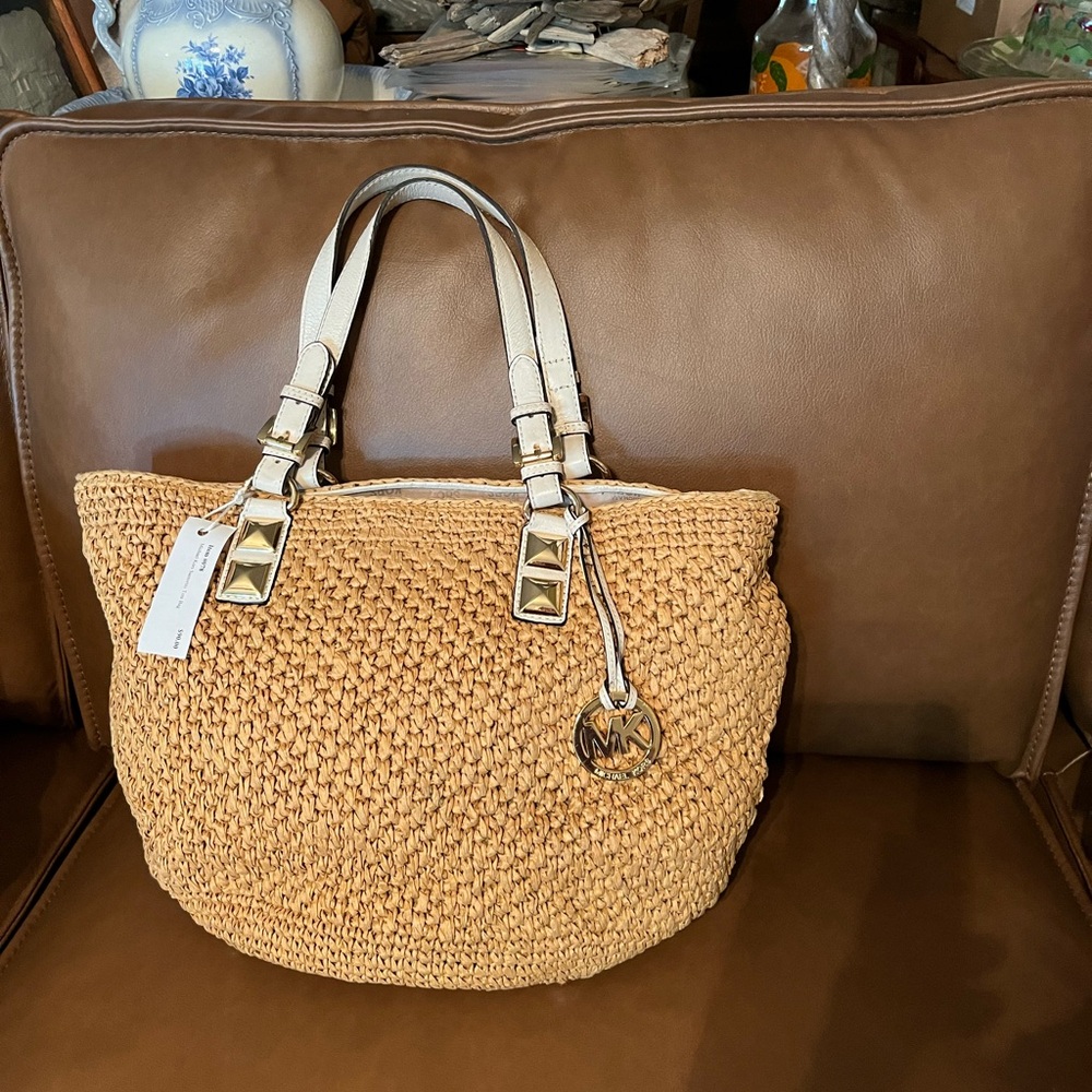 Michael Kors Beige Woven Santorini Tote